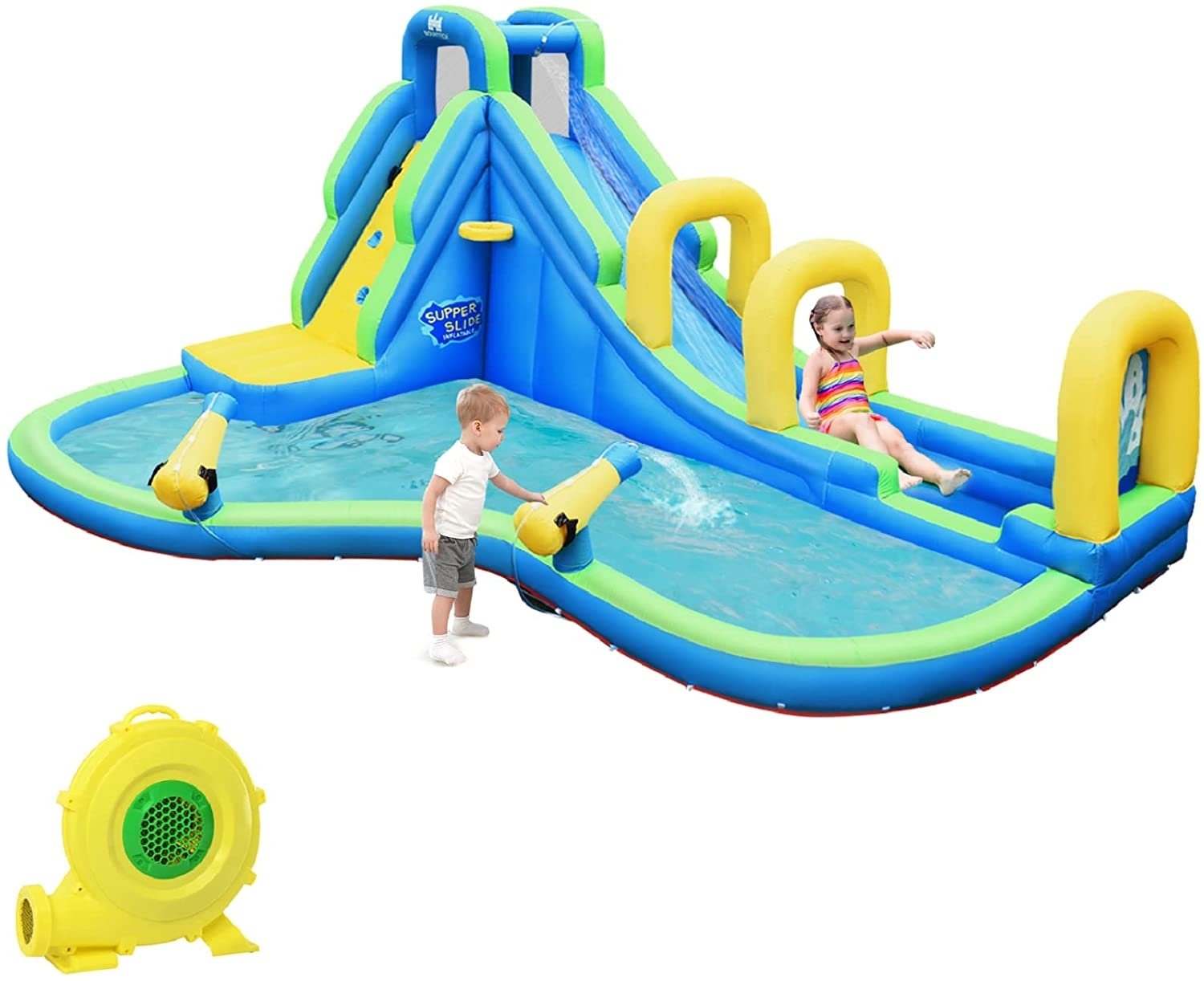 Multifunctional Inflatable Water Bounce with Blower, Blue Bounce House   at Gallery Canada