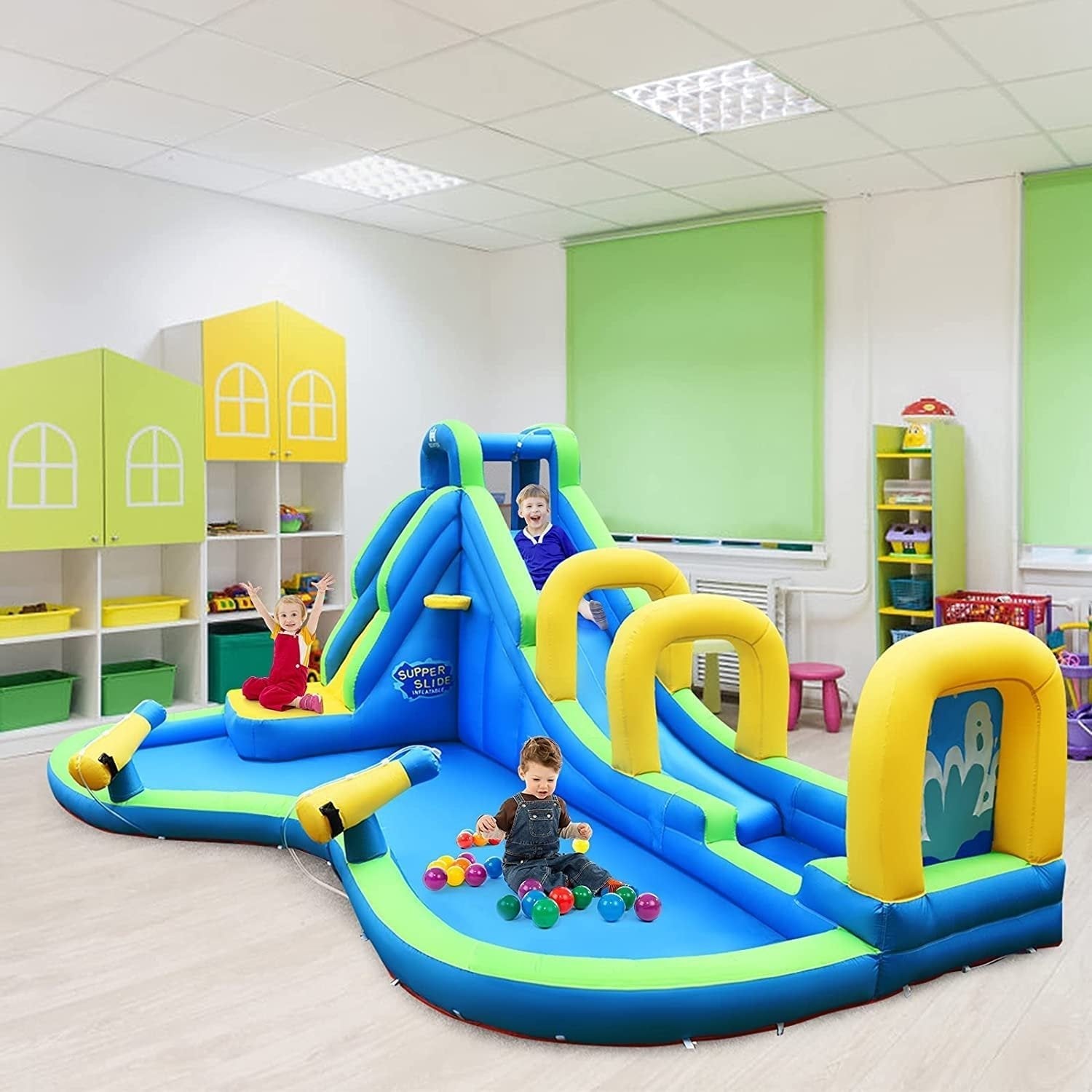 Multifunctional Inflatable Water Bounce with Blower, Blue Bounce House   at Gallery Canada