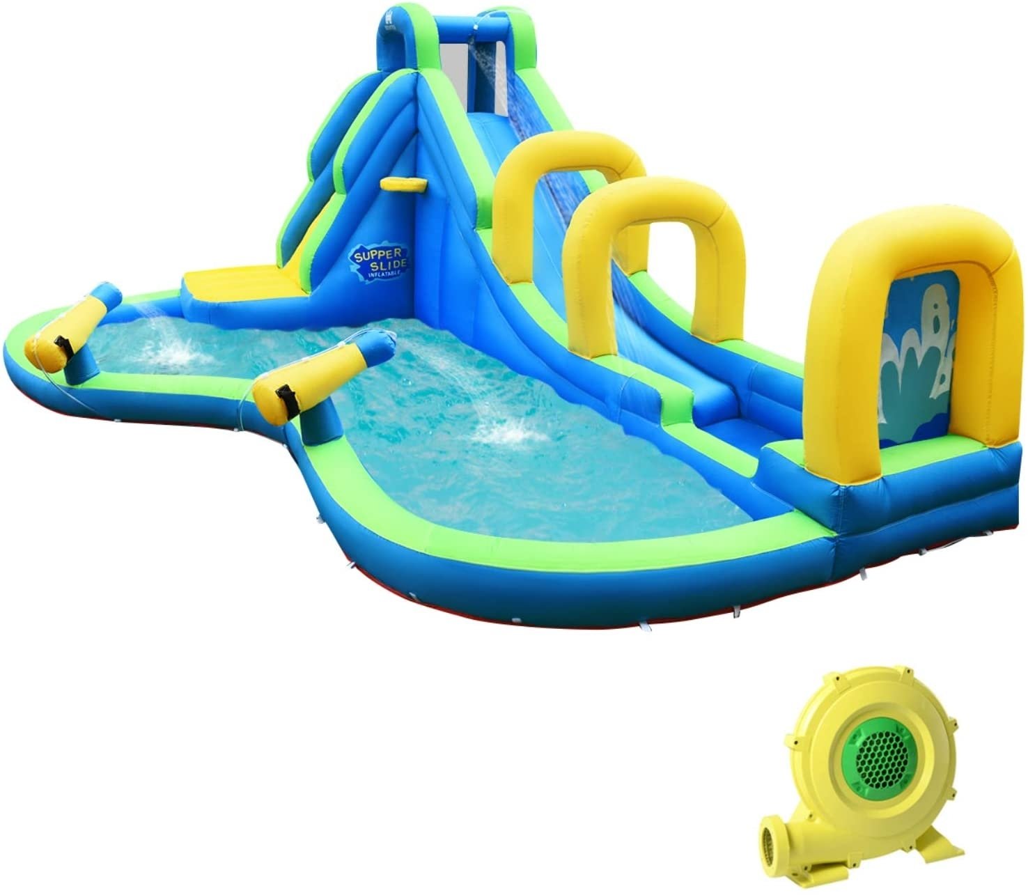 Multifunctional Inflatable Water Bounce with Blower, Blue Bounce House   at Gallery Canada