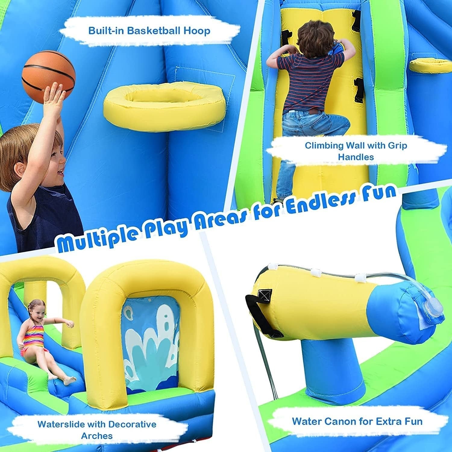 Multifunctional Inflatable Water Bounce with Blower, Blue Bounce House   at Gallery Canada