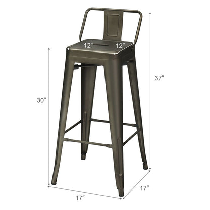 30 Inch Set of 4 Metal Counter Height Barstools with Low Back and Rubber Feet, Dark Brown Bar Stools   at Gallery Canada