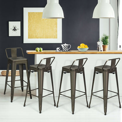 30 Inch Set of 4 Metal Counter Height Barstools with Low Back and Rubber Feet, Dark Brown Bar Stools   at Gallery Canada