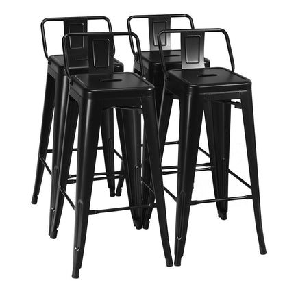 30 Inch Set of 4 Metal Counter Height Barstools with Low Back and Rubber Feet, Black Bar Stools   at Gallery Canada