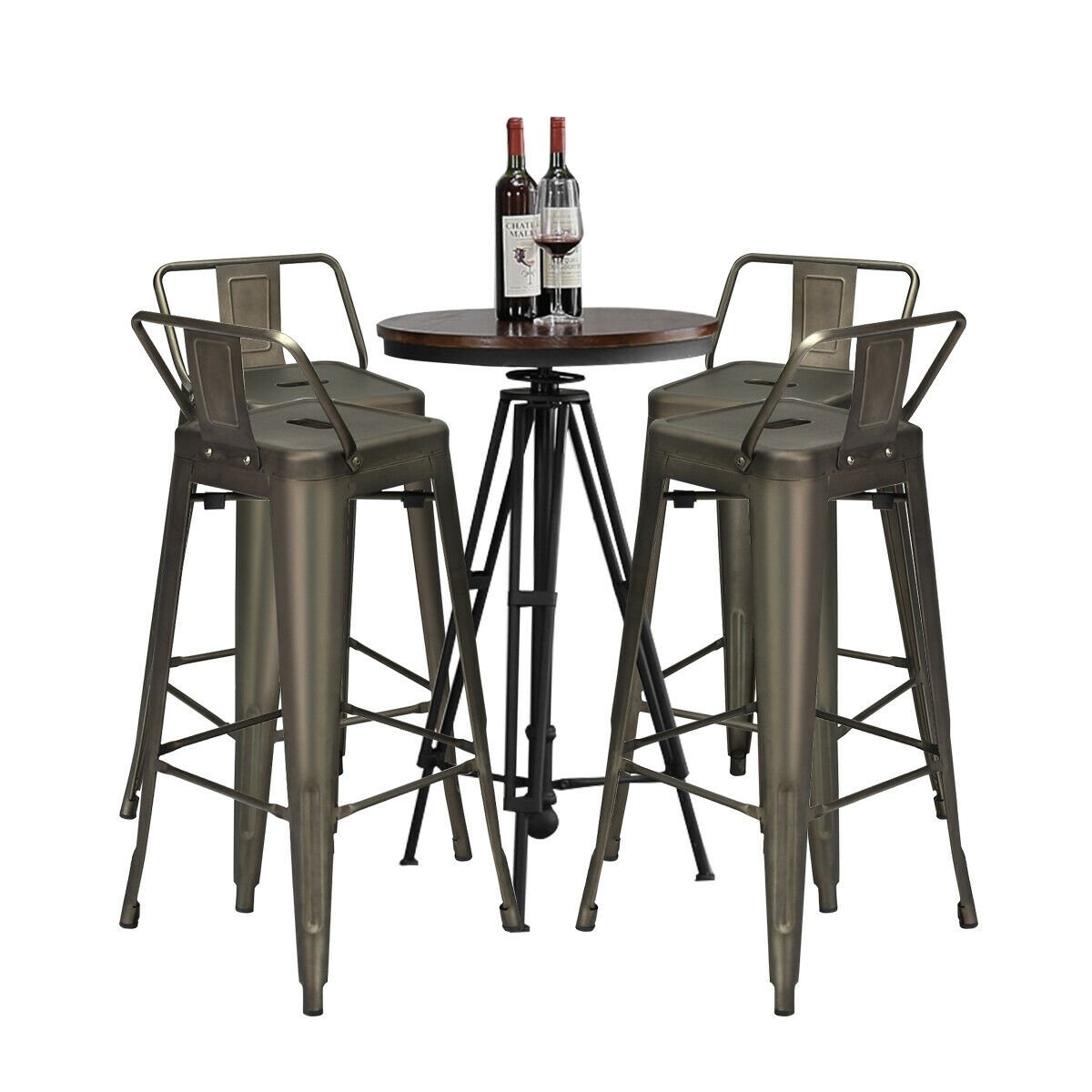 30 Inch Set of 4 Metal Counter Height Barstools with Low Back and Rubber Feet, Dark Brown Bar Stools   at Gallery Canada