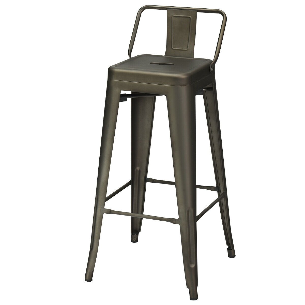 30 Inch Set of 4 Metal Counter Height Barstools with Low Back and Rubber Feet, Dark Brown Bar Stools   at Gallery Canada