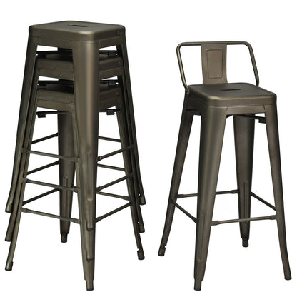 30 Inch Set of 4 Metal Counter Height Barstools with Low Back and Rubber Feet, Dark Brown Bar Stools   at Gallery Canada