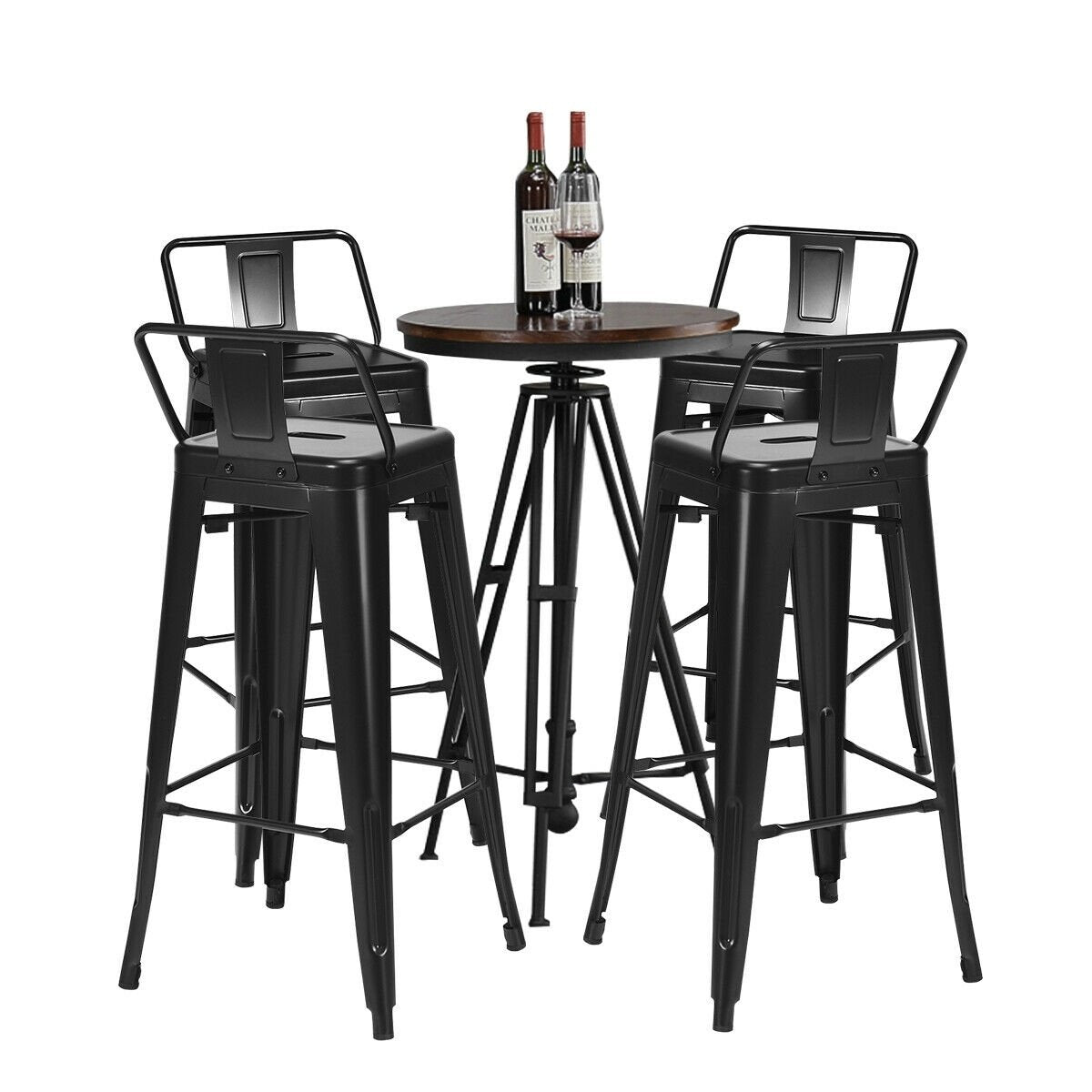 30 Inch Set of 4 Metal Counter Height Barstools with Low Back and Rubber Feet, Black Bar Stools   at Gallery Canada