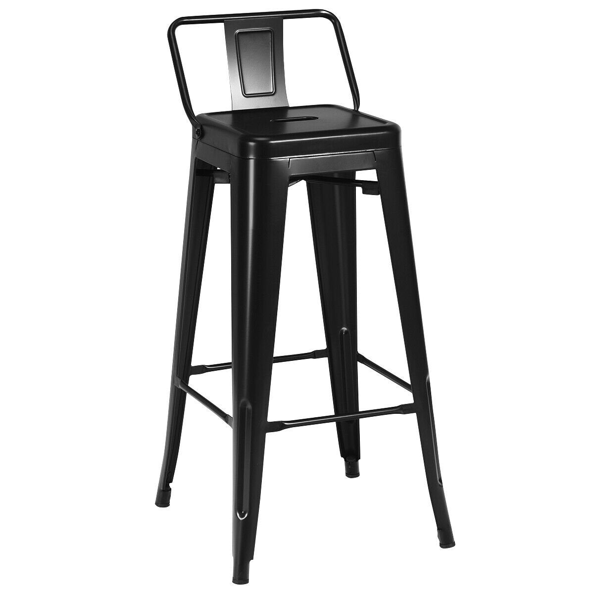 30 Inch Set of 4 Metal Counter Height Barstools with Low Back and Rubber Feet, Black Bar Stools   at Gallery Canada