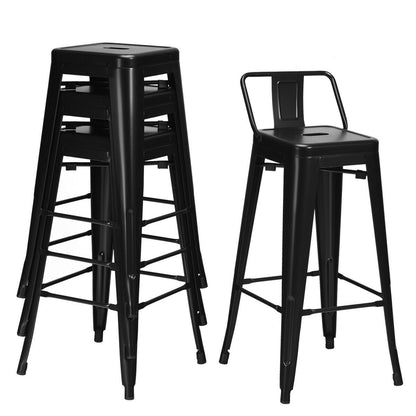 30 Inch Set of 4 Metal Counter Height Barstools with Low Back and Rubber Feet, Black Bar Stools   at Gallery Canada