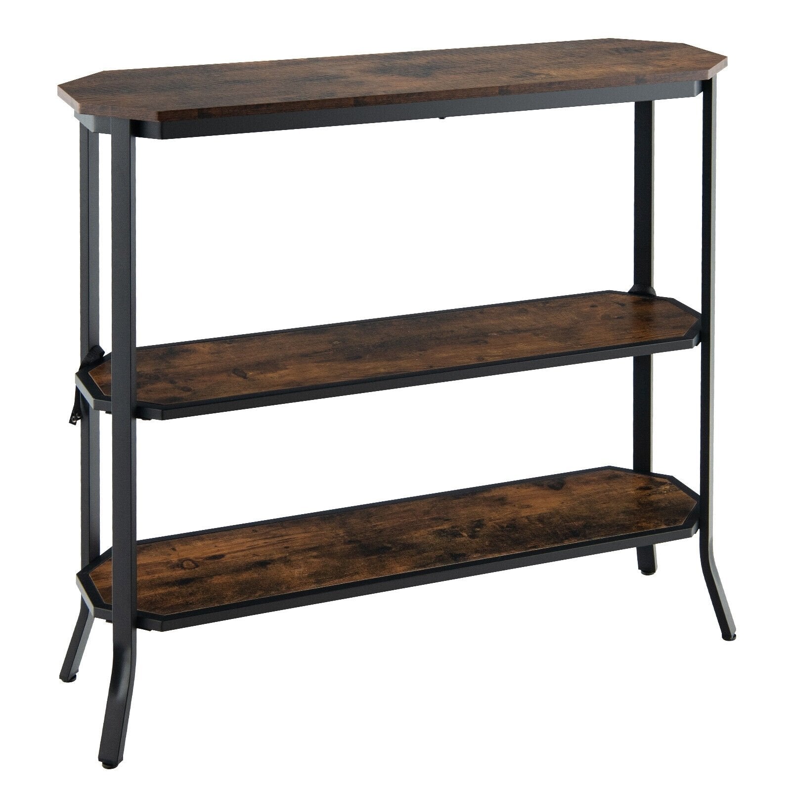 3-Tier Steel Frame Entryway Sofa Console Table for Hallway and Living Room, Rustic Brown Console Tables   at Gallery Canada