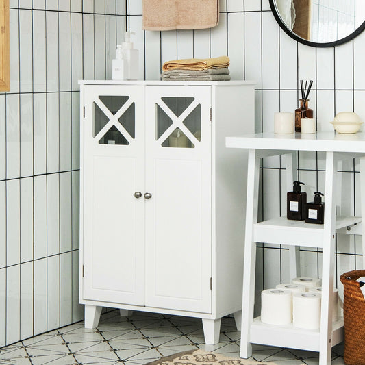 Wooden Freestanding Storage Cabinet with Visible Windows and 1 Adjustable Shelf, White Floor Cabinets   at Gallery Canada