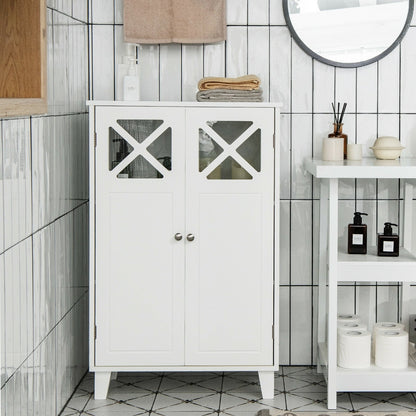 Wooden Freestanding Storage Cabinet with Visible Windows and 1 Adjustable Shelf, White Floor Cabinets   at Gallery Canada