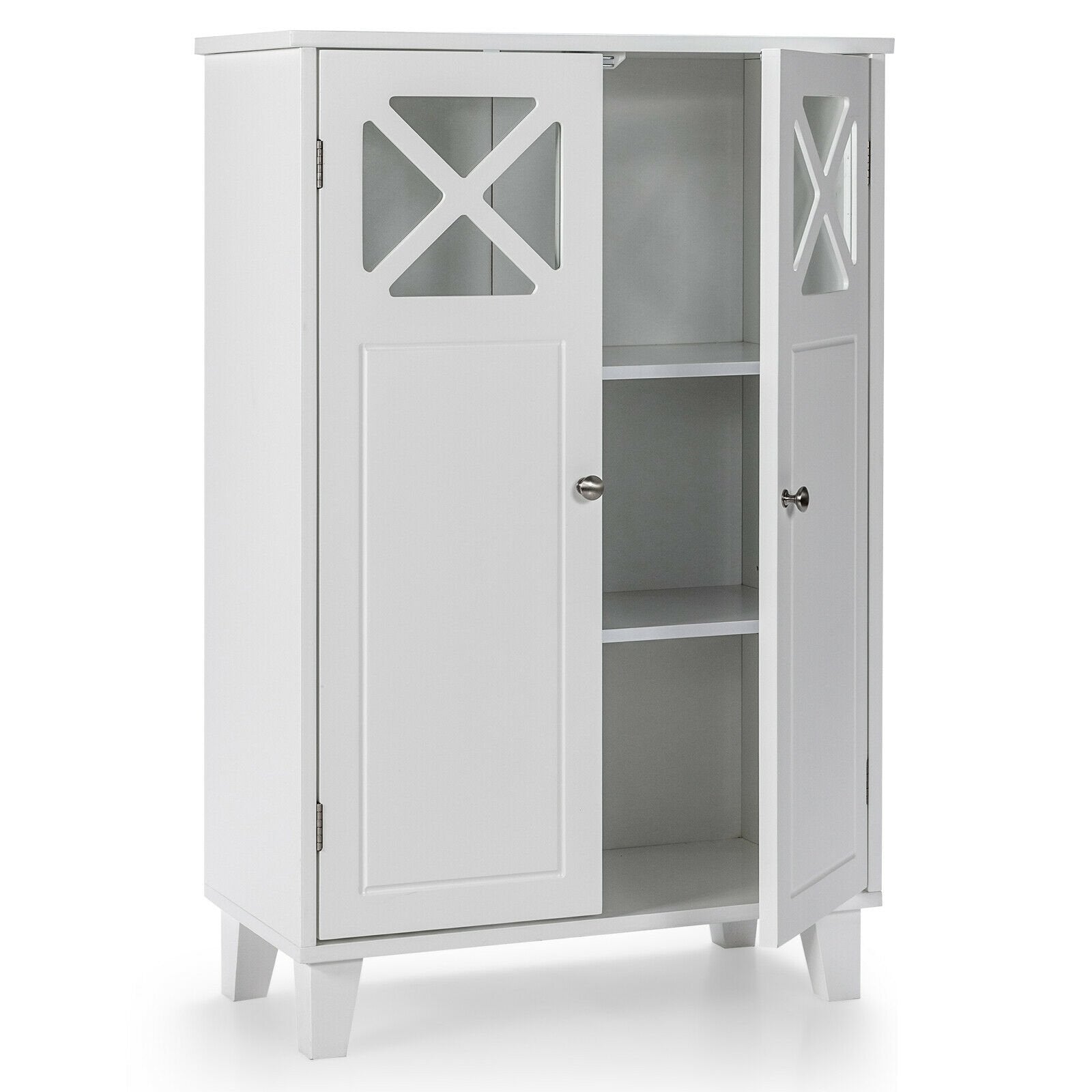 Wooden Freestanding Storage Cabinet with Visible Windows and 1 Adjustable Shelf, White Floor Cabinets   at Gallery Canada