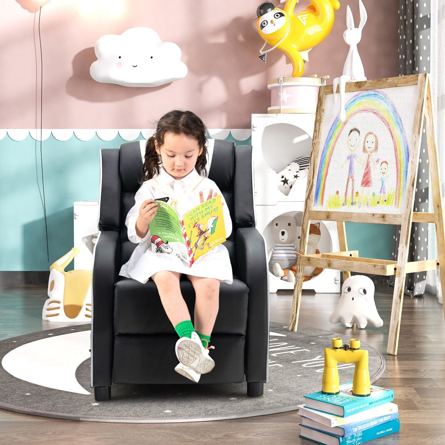 Kids Recliner Chair with Side Pockets and Footrest, White Kids Chairs & Seating   at Gallery Canada