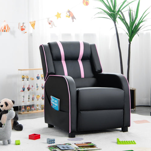 Kids Recliner Chair with Side Pockets and Footrest, Pink