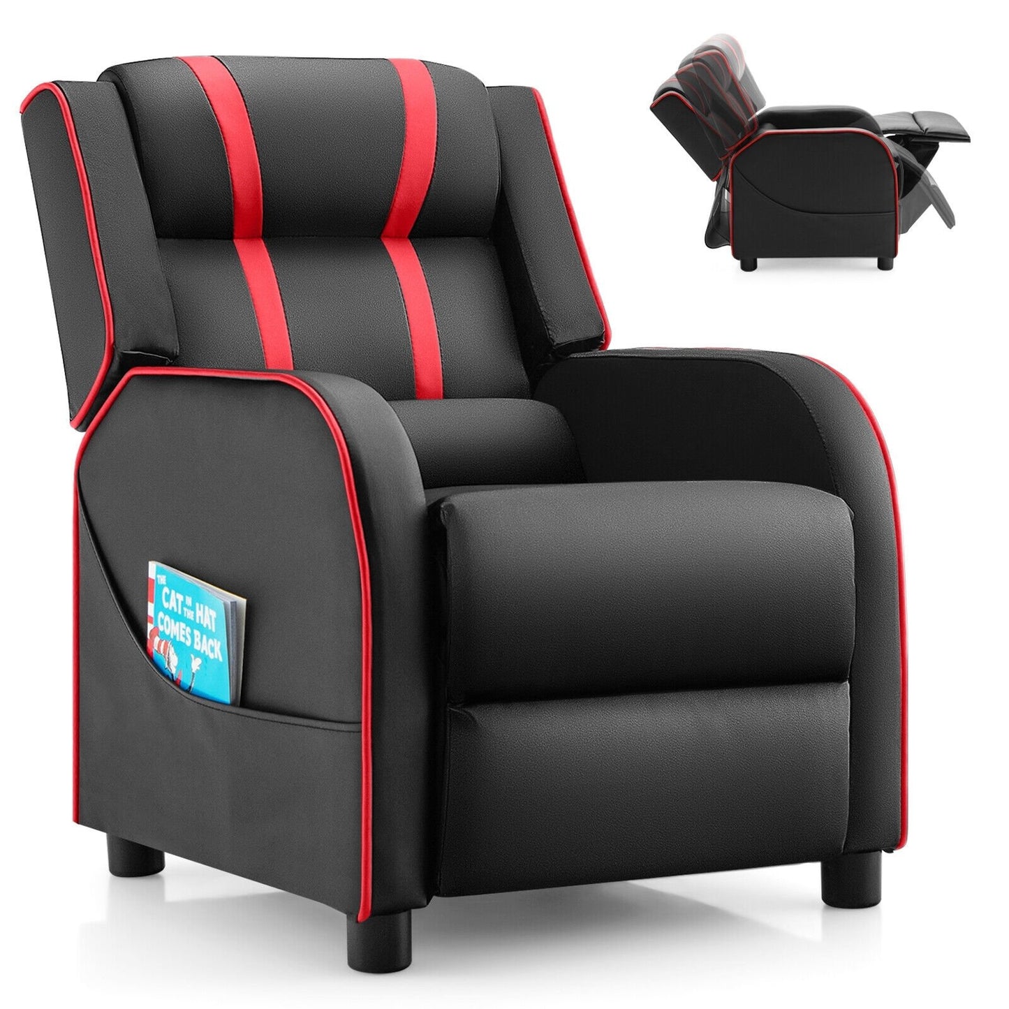 Kids Recliner Chair with Side Pockets and Footrest, Red Kids Chairs & Seating   at Gallery Canada