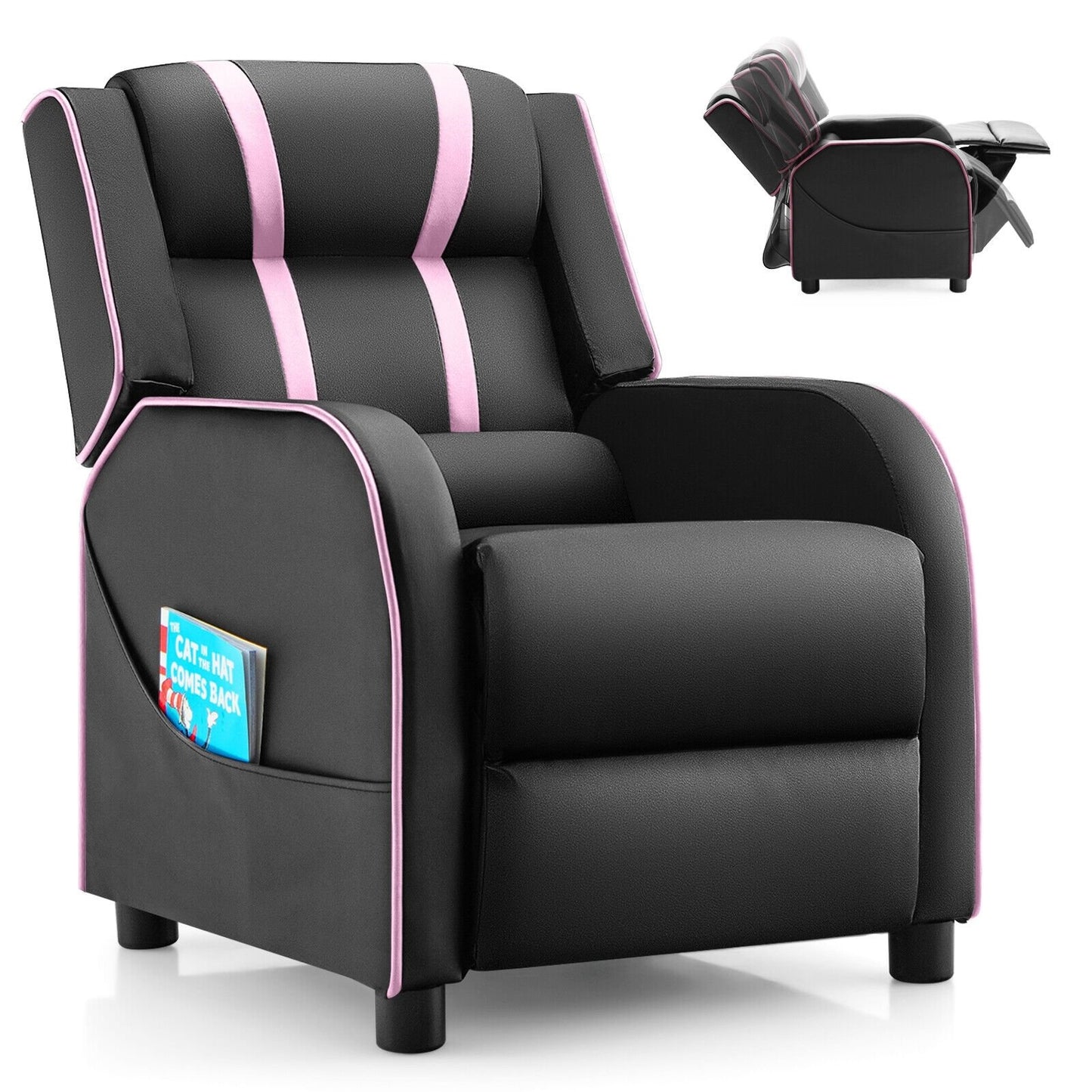 Kids Recliner Chair with Side Pockets and Footrest, Pink Kids Chairs & Seating   at Gallery Canada