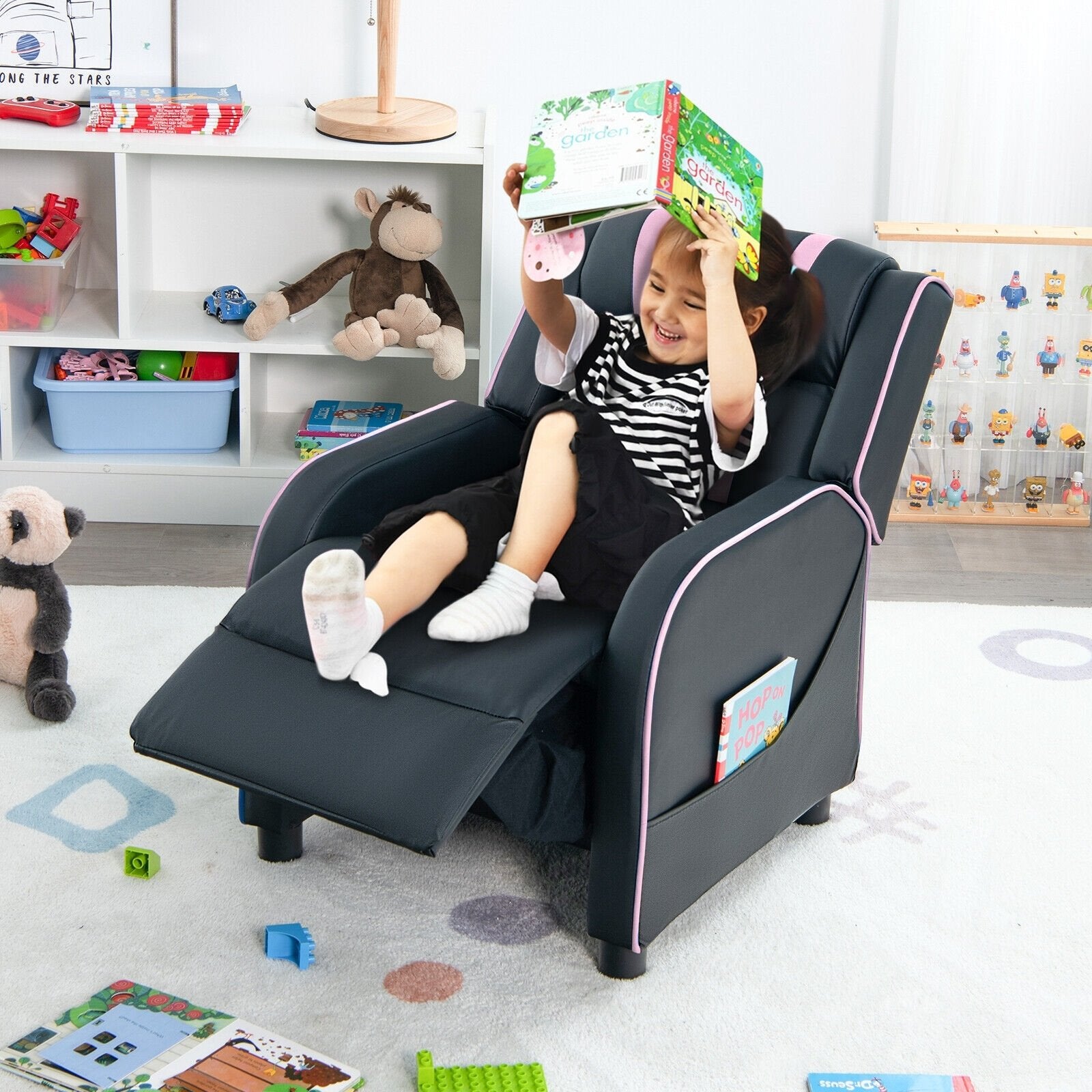 Kids Recliner Chair with Side Pockets and Footrest, Pink Kids Chairs & Seating   at Gallery Canada