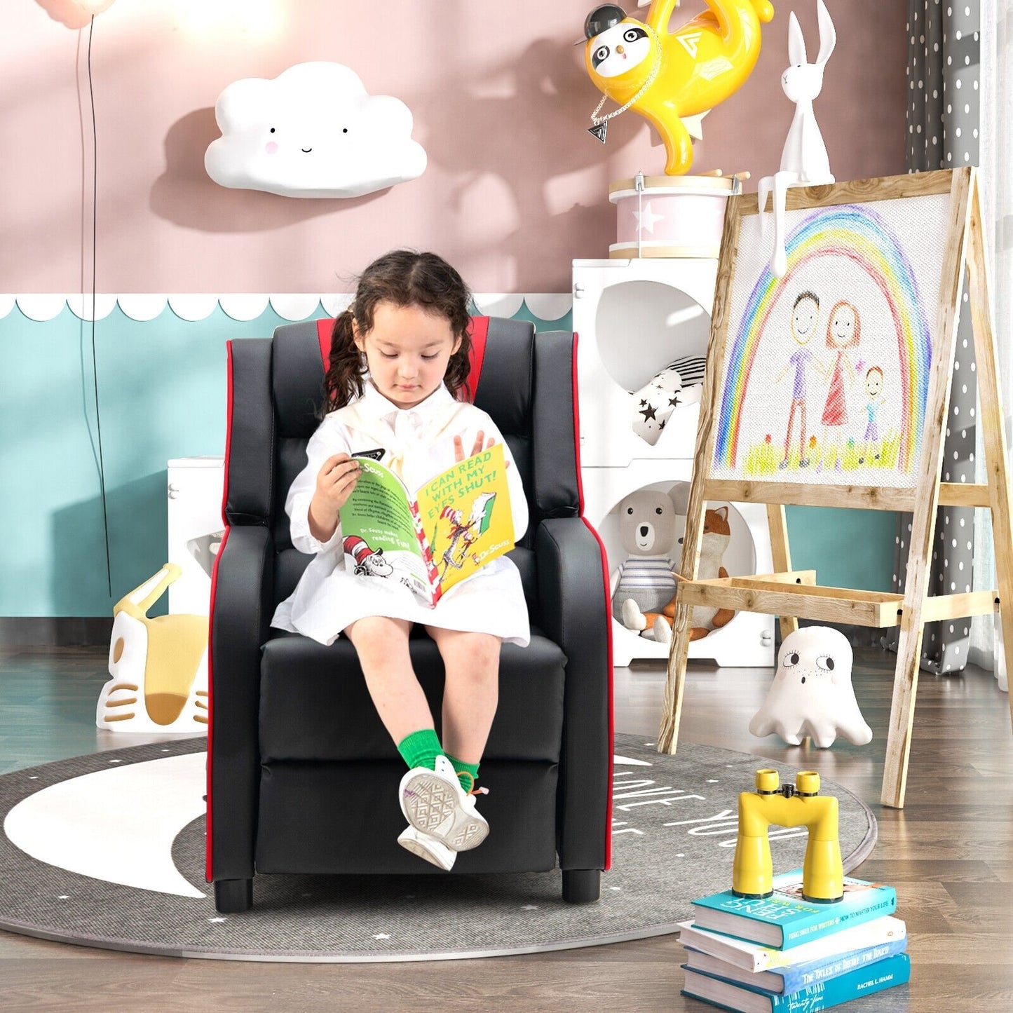 Kids Recliner Chair with Side Pockets and Footrest, Red Kids Chairs & Seating   at Gallery Canada