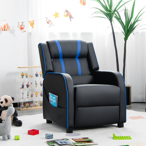 Kids Recliner Chair with Side Pockets and Footrest, Blue