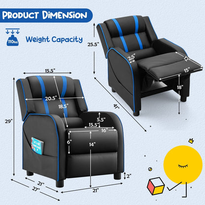 Kids Recliner Chair with Side Pockets and Footrest, Blue Kids Chairs & Seating   at Gallery Canada