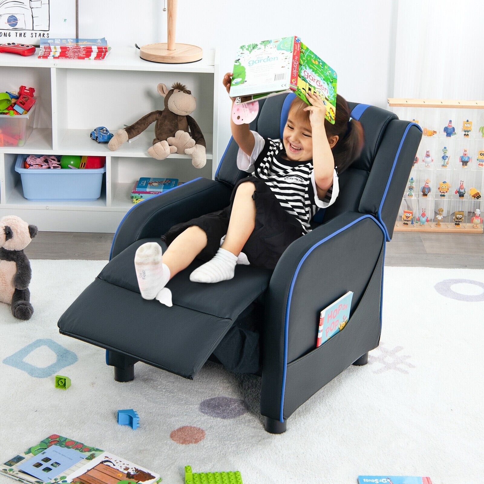 Kids Recliner Chair with Side Pockets and Footrest, Blue Kids Chairs & Seating   at Gallery Canada