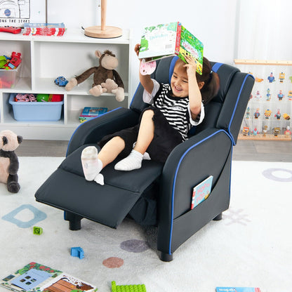 Kids Recliner Chair with Side Pockets and Footrest, Blue - Gallery Canada