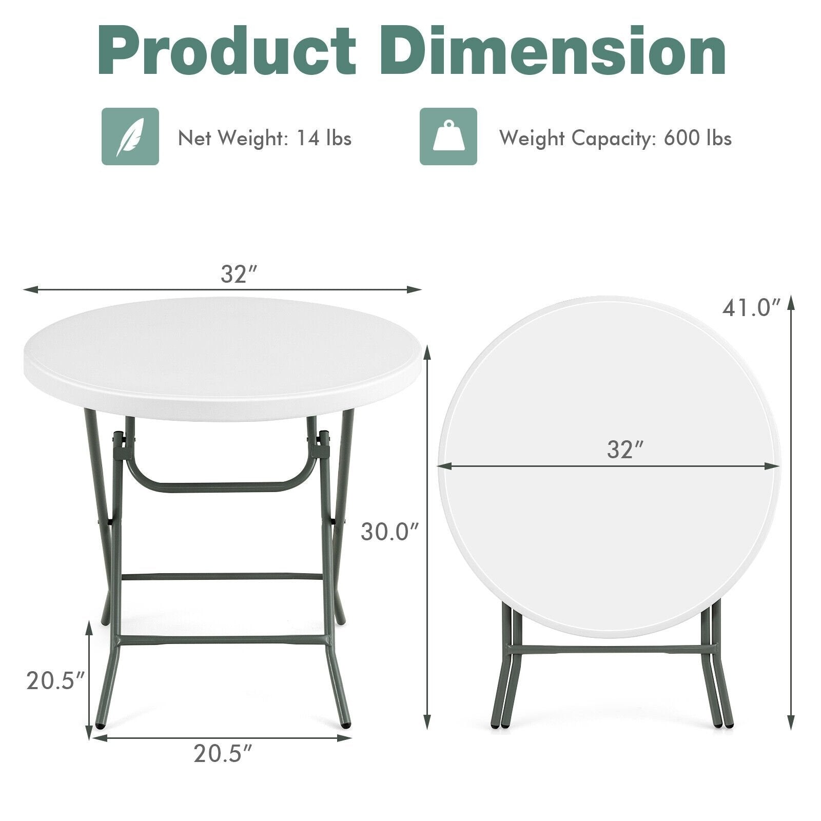 32 Inch Round Foldable Lightweight Table, White Camping Furniture   at Gallery Canada