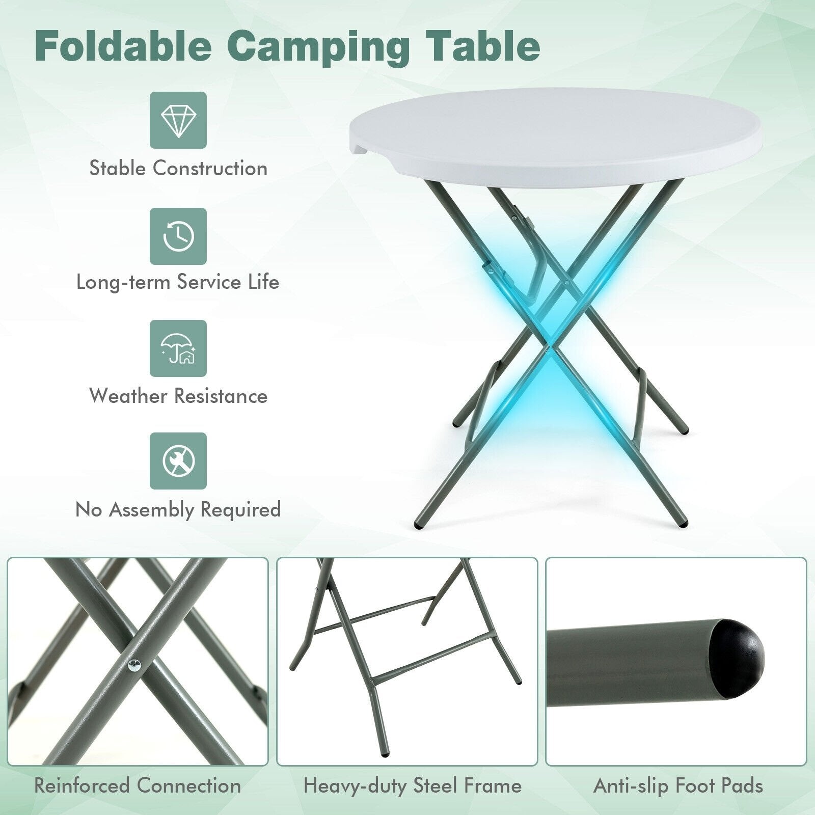 32 Inch Round Foldable Lightweight Table, White Camping Furniture   at Gallery Canada