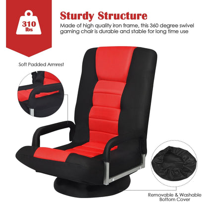 360-Degree Swivel Gaming Floor Chair with Foldable Adjustable Backrest, Red Floor Chairs   at Gallery Canada