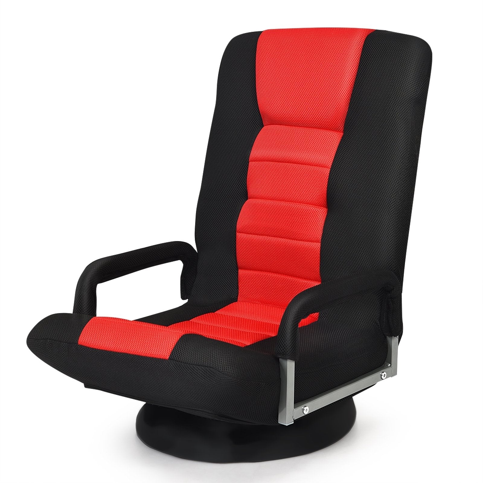 360-Degree Swivel Gaming Floor Chair with Foldable Adjustable Backrest, Red Floor Chairs   at Gallery Canada