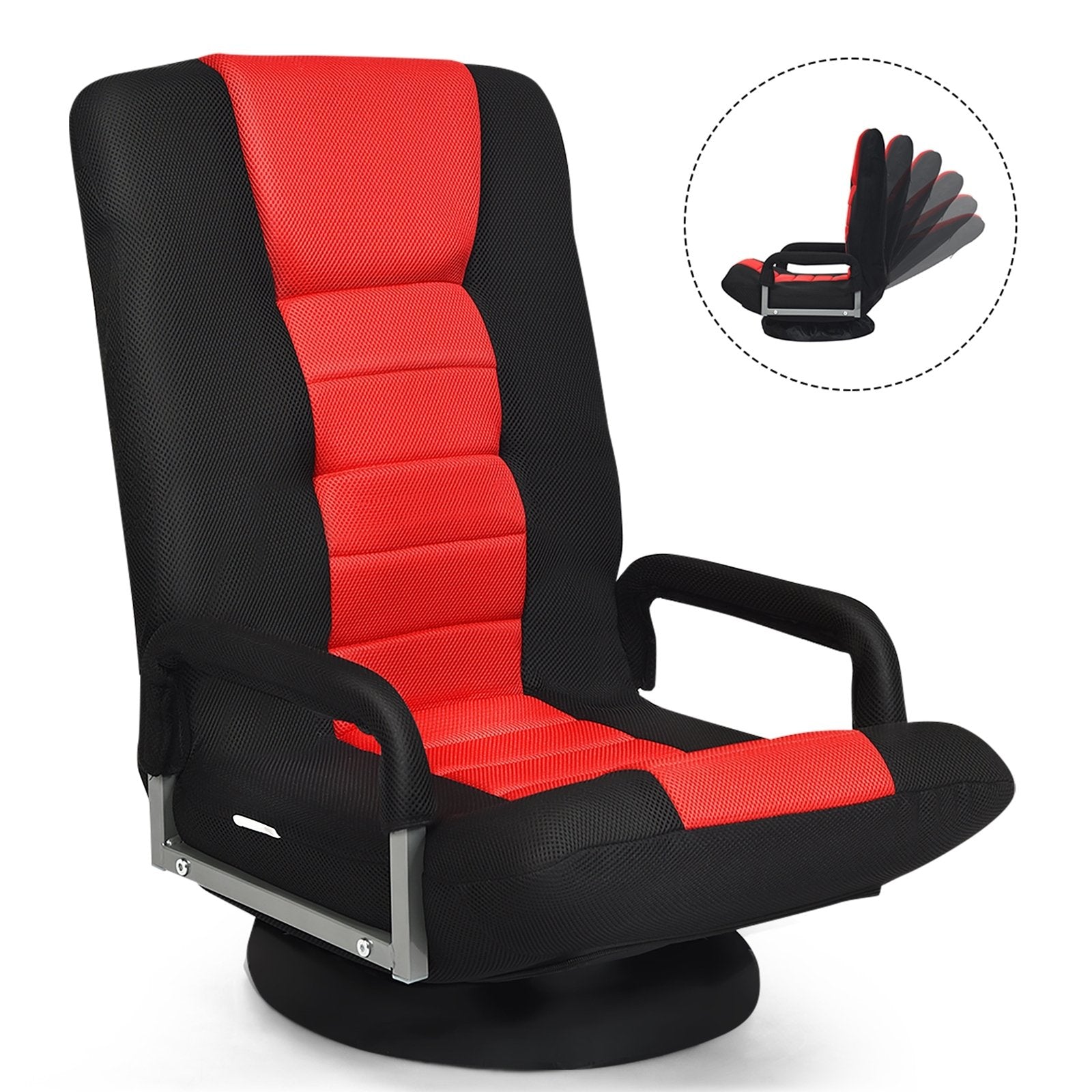 360-Degree Swivel Gaming Floor Chair with Foldable Adjustable Backrest, Red Floor Chairs   at Gallery Canada