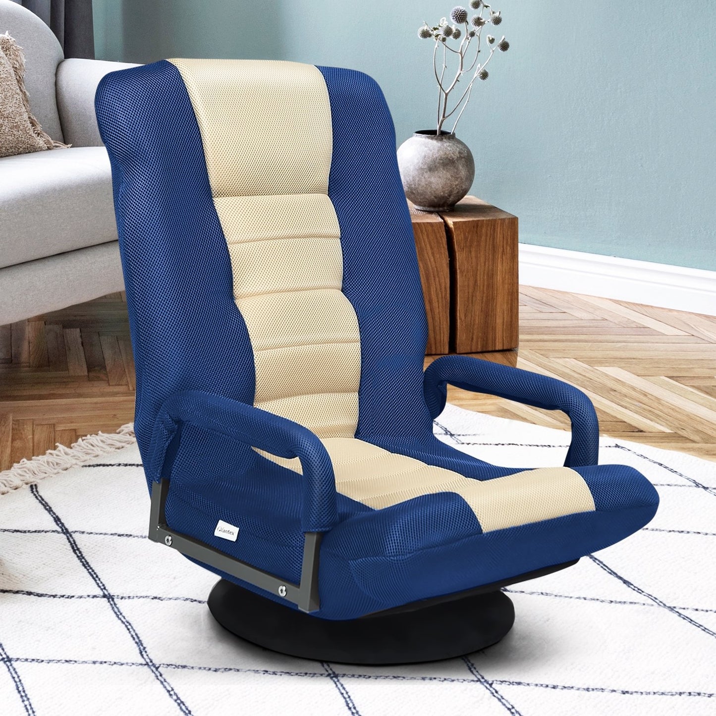 360-Degree Swivel Gaming Floor Chair with Foldable Adjustable Backrest, Blue Floor Chairs   at Gallery Canada