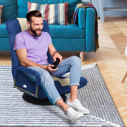 360-Degree Swivel Gaming Floor Chair with Foldable Adjustable Backrest, Blue Floor Chairs   at Gallery Canada