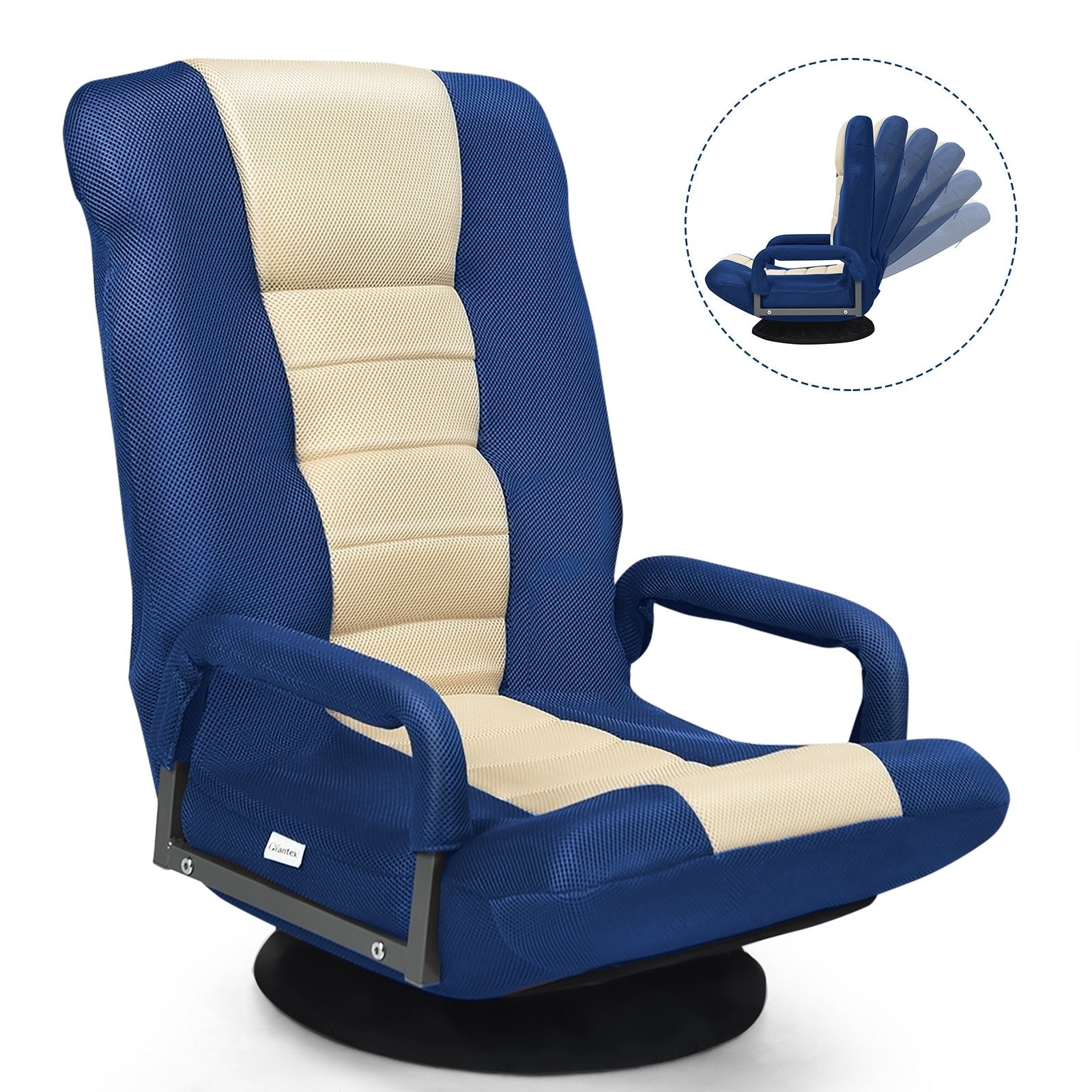 360-Degree Swivel Gaming Floor Chair with Foldable Adjustable Backrest, Blue Floor Chairs   at Gallery Canada