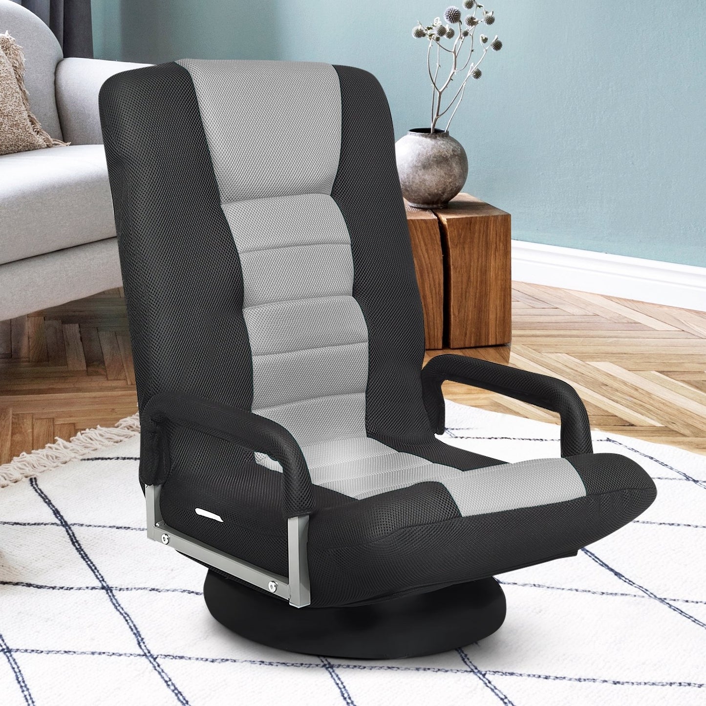 360-Degree Swivel Gaming Floor Chair with Foldable Adjustable Backrest, Gray Floor Chairs   at Gallery Canada