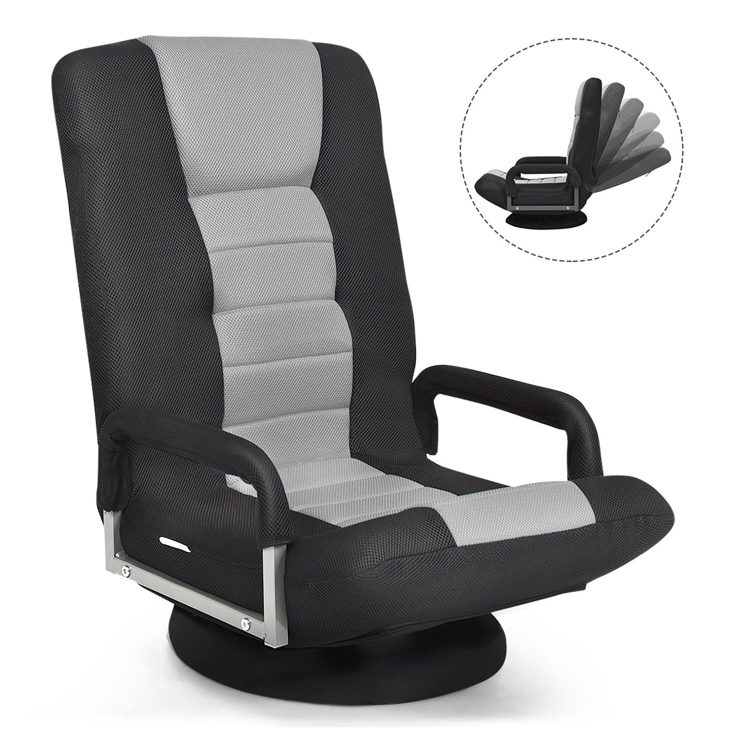 360-Degree Swivel Gaming Floor Chair with Foldable Adjustable Backrest, Gray - Gallery Canada