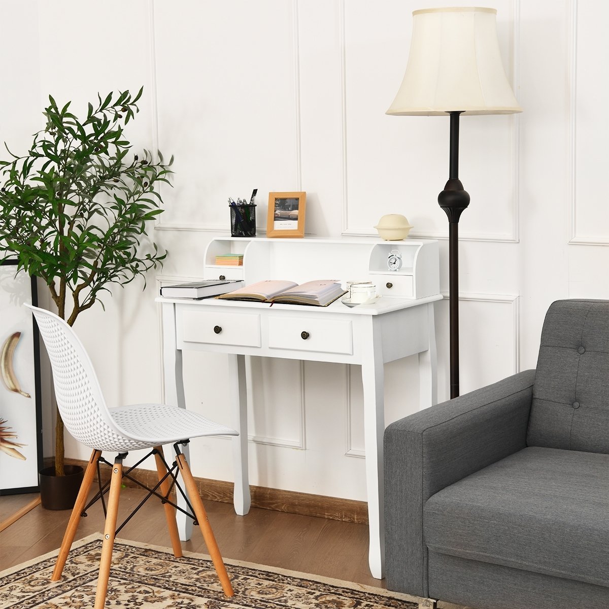 Removable Floating Organizer 2-Tier Mission Home Computer Vanity Desk-white, White Writing Desks   at Gallery Canada