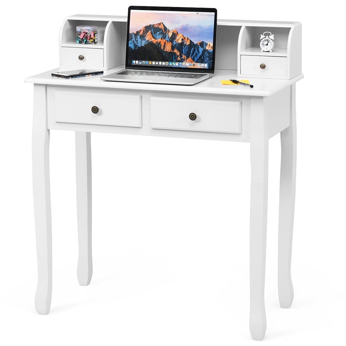 Removable Floating Organizer 2-Tier Mission Home Computer Vanity Desk-white, White Writing Desks   at Gallery Canada