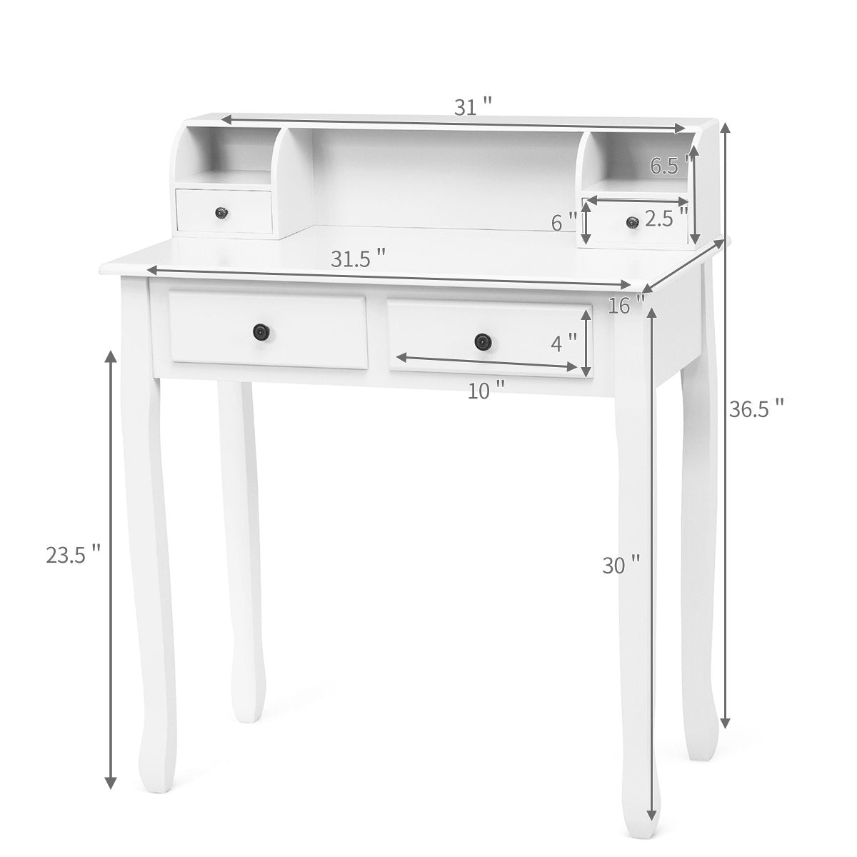 Removable Floating Organizer 2-Tier Mission Home Computer Vanity Desk-white, White Writing Desks   at Gallery Canada