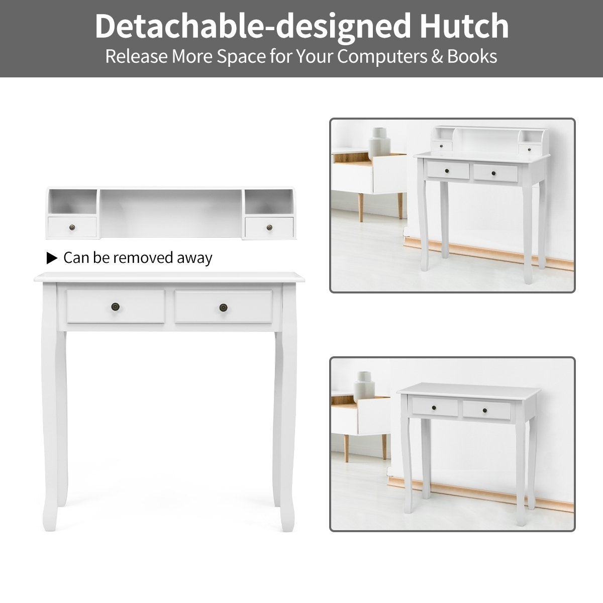 Removable Floating Organizer 2-Tier Mission Home Computer Vanity Desk-white, White Writing Desks   at Gallery Canada