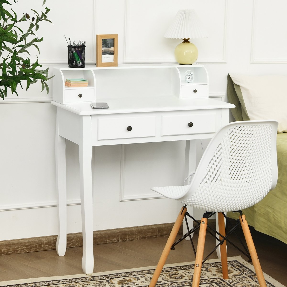 Removable Floating Organizer 2-Tier Mission Home Computer Vanity Desk-white, White Writing Desks   at Gallery Canada