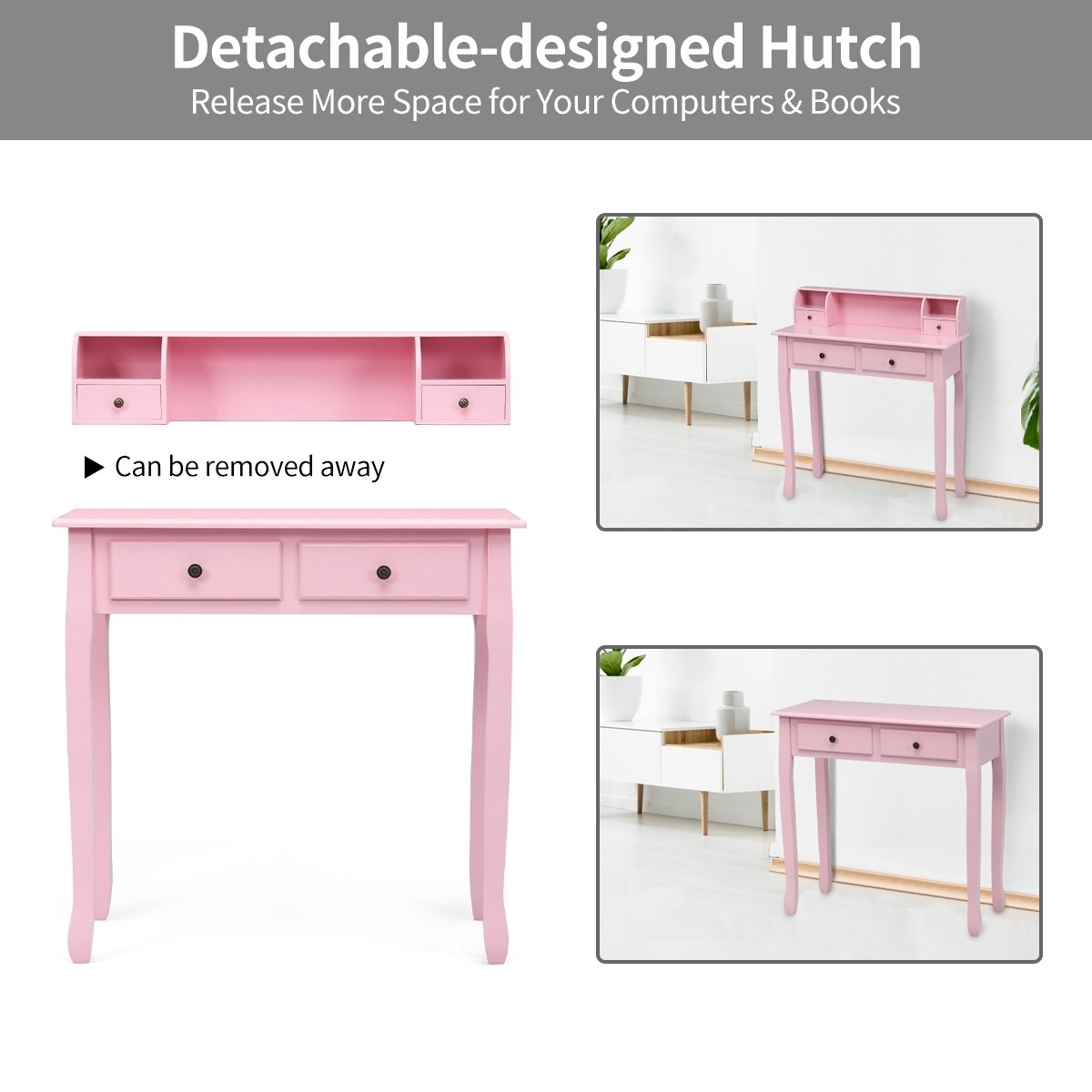 Removable Floating Organizer 2-Tier Mission Home Computer Vanity Desk, Pink Writing Desks   at Gallery Canada