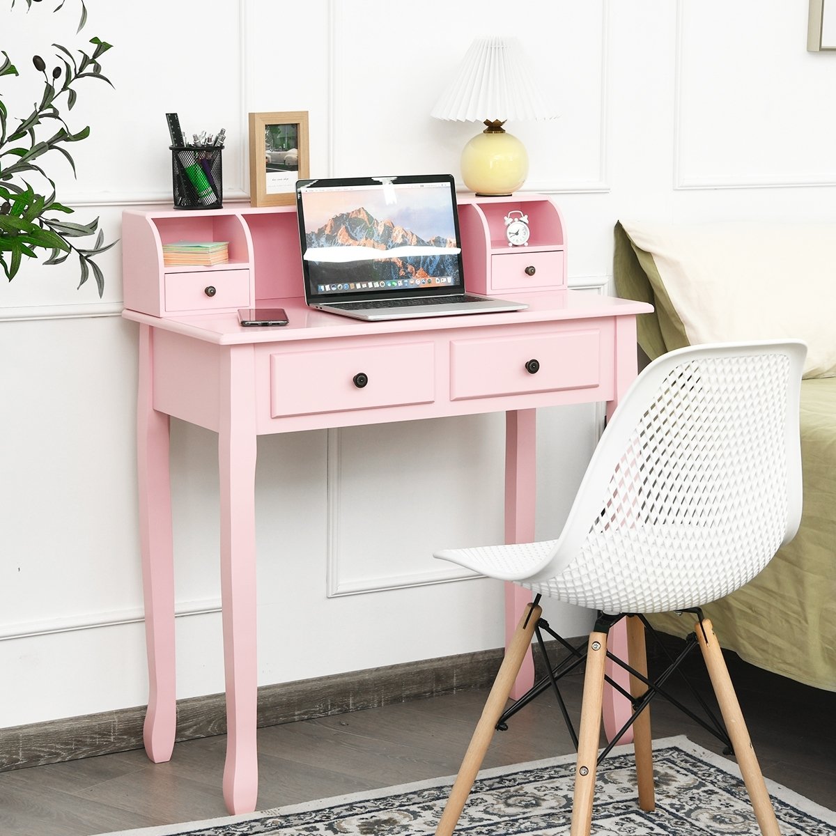 Removable Floating Organizer 2-Tier Mission Home Computer Vanity Desk, Pink Writing Desks   at Gallery Canada