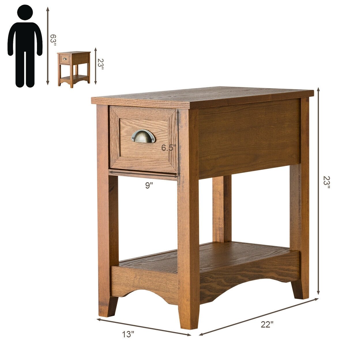 Contemporary Chair Side End Table Compact Table with Drawer Nightstand, Yellow End & Side Tables   at Gallery Canada