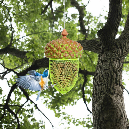 Metal Acorn Wild Bird Feeder Outdoor Hanging Food Dispenser for Garden Yard, Brown