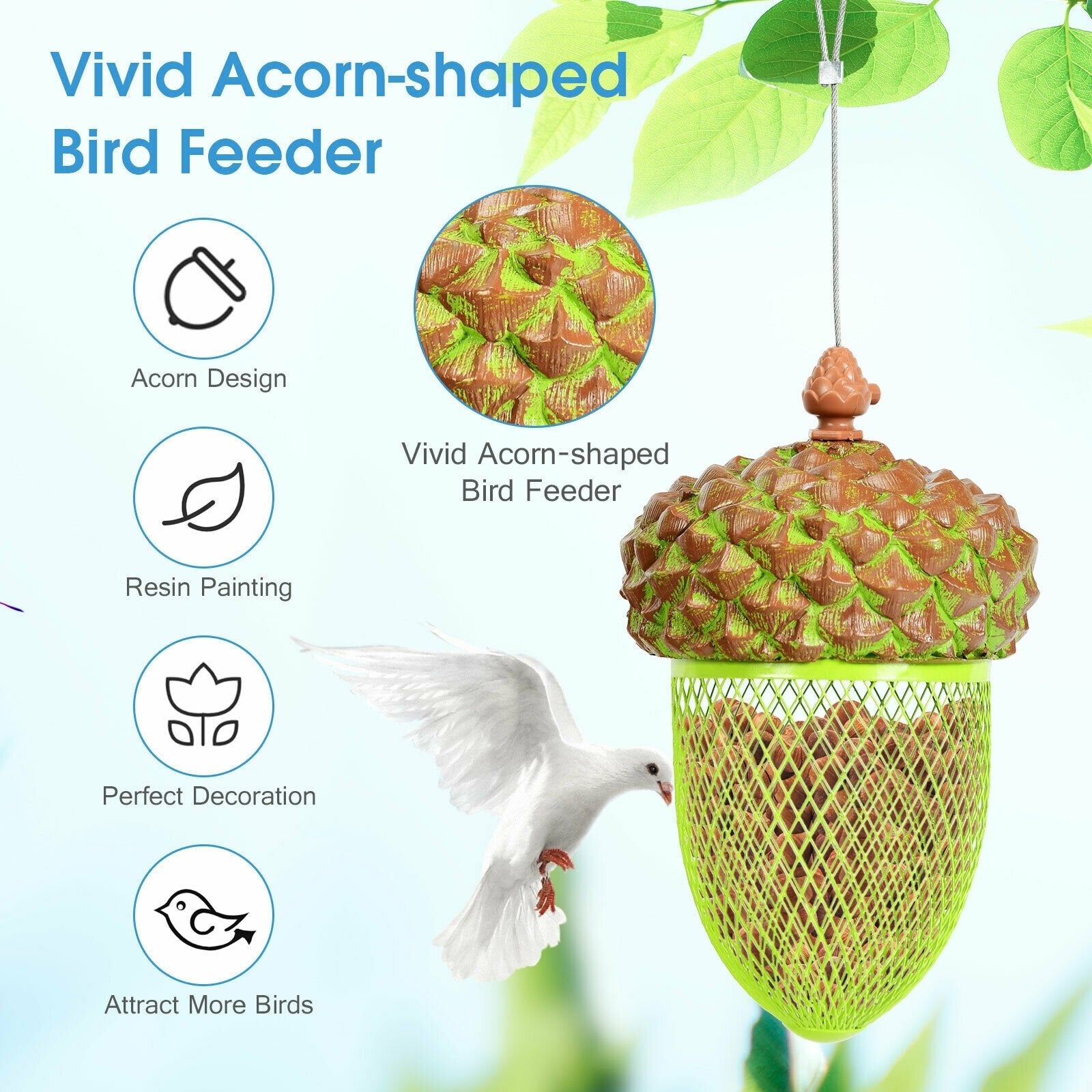 Metal Acorn Wild Bird Feeder Outdoor Hanging Food Dispenser for Garden Yard, Brown Chicken Coops   at Gallery Canada