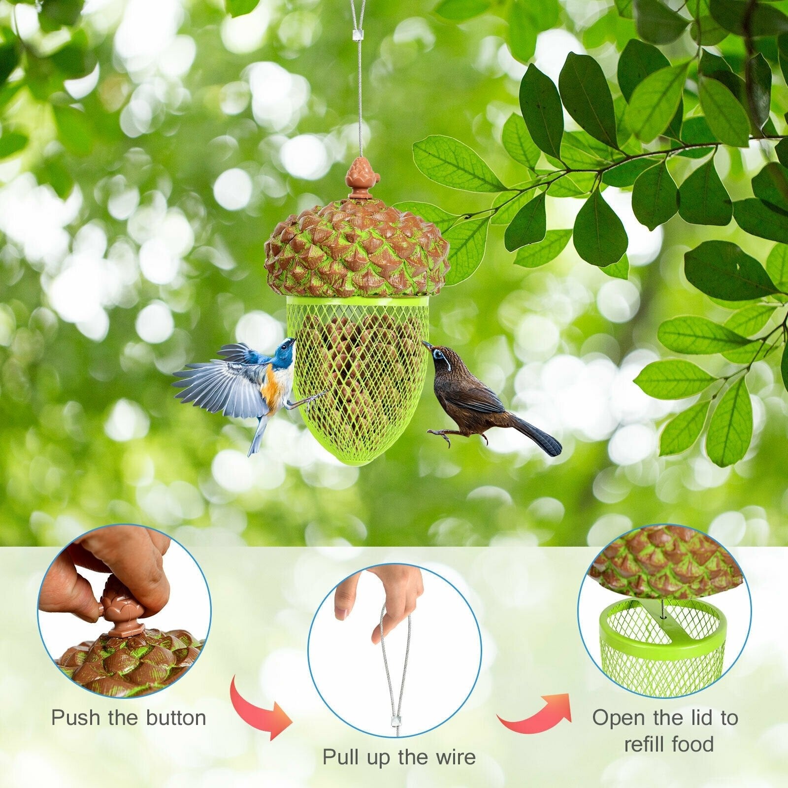 Metal Acorn Wild Bird Feeder Outdoor Hanging Food Dispenser for Garden Yard, Brown Chicken Coops   at Gallery Canada