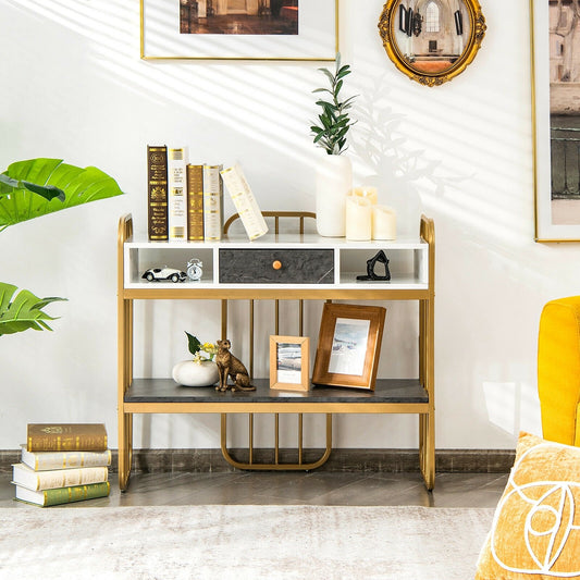 Console Table with Drawer Storage Shelf Wide Tabletop, White Console Tables   at Gallery Canada