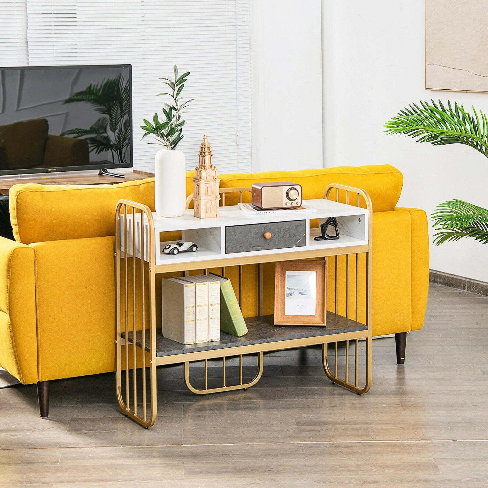 Console Table with Drawer Storage Shelf Wide Tabletop, White Console Tables   at Gallery Canada